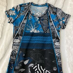 Blue and Black Graphic Short Sleeve Top Inknburn S